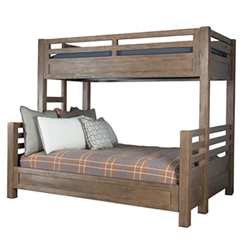 Bunk Bed Twin Over Queen Smoke Gray Finish Integrated Ladder
