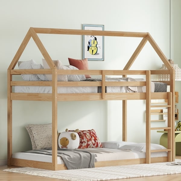 Bunk Bed Whimsical House Shape Floor Design, Integrated Ladder