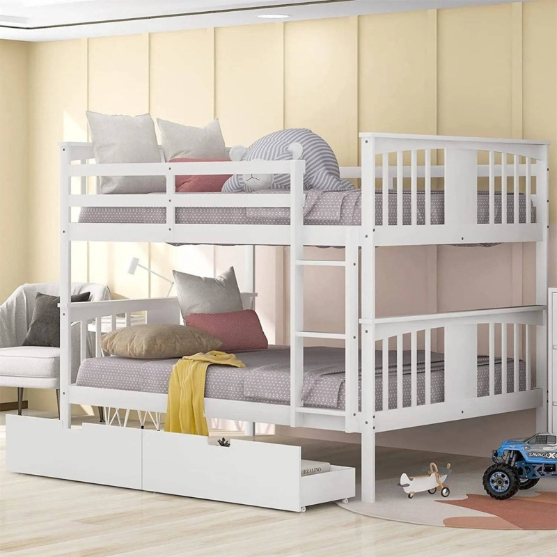 Bunk Bed White Angled Ladder Full Over Full Underbed Storage