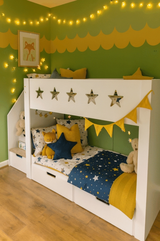 Bunk Bed White Finish Integrated Staircase Drawers Organized Layout