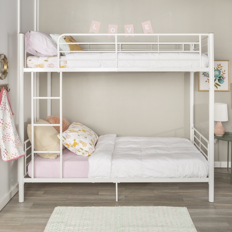 Bunk Bed White Metal Frame Twin Over Twin Industrial Style With Ladder