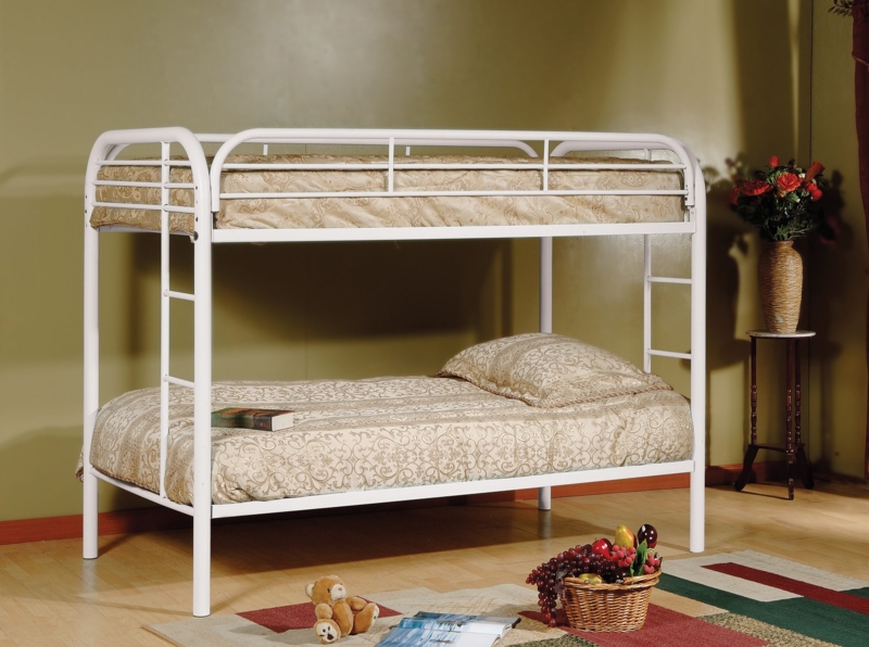 Bunk Bed White Metal Twin Over Twin Dual Integrated Ladders