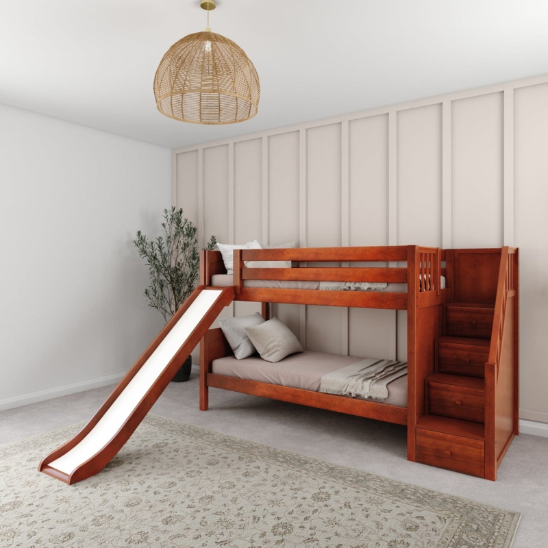 Bunk Bed, White Twin XL with Storage Stairs, Bunk Bed with Slide