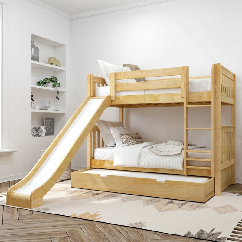 Bunk Bed White with Integrated Slide and Pull Out Trundle