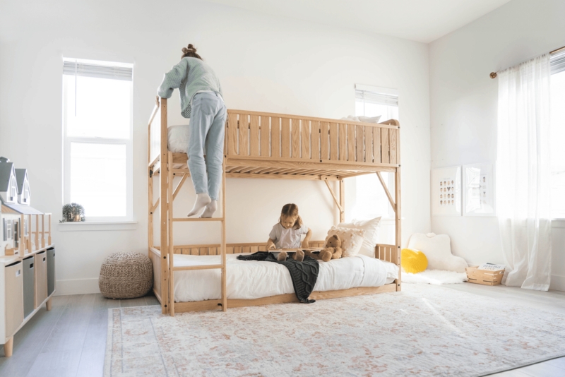 Bunk Bed with Angled Ladder, Minimalist Wooden Modular Design