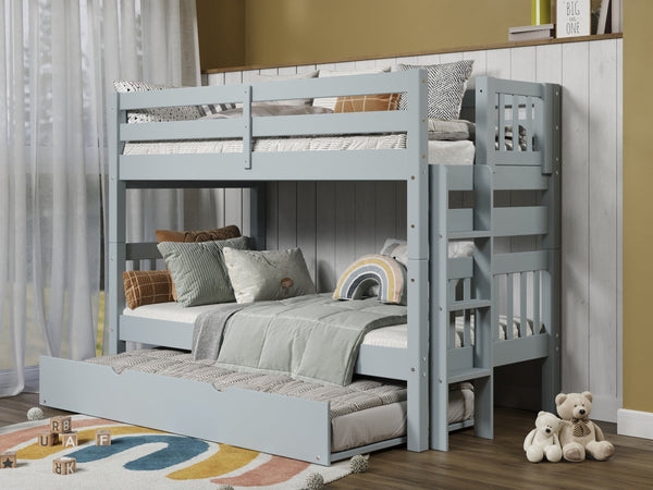 Bunk Bed with End Ladder and Trundle in Light Blue Finish