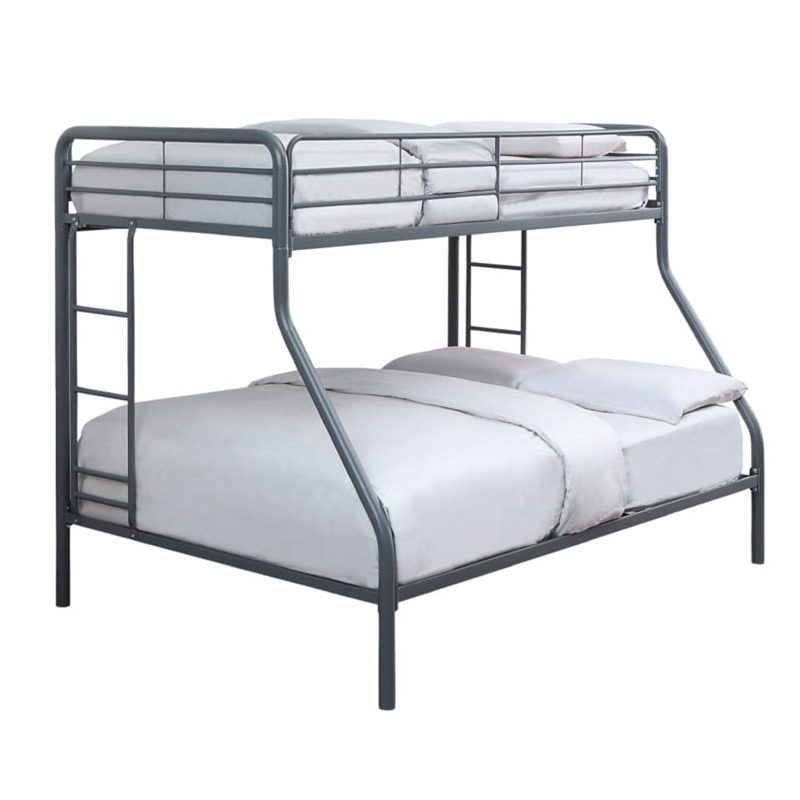 Bunk Bed Wood Toned Twin Over Full, Angled Ladder Traditional Design