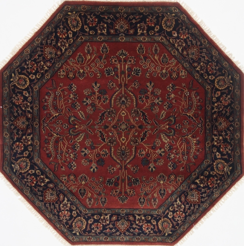 Burgundy Persian Style Rug with Classic Octagonal Shape