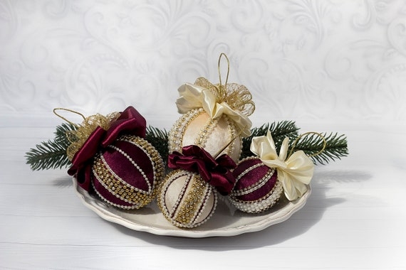 Burgundy Velvet Christmas Ornaments Oversized Bows