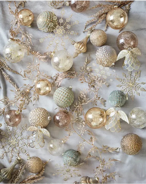 Burnished Metal Christmas Ornament Set Mixed Shapes