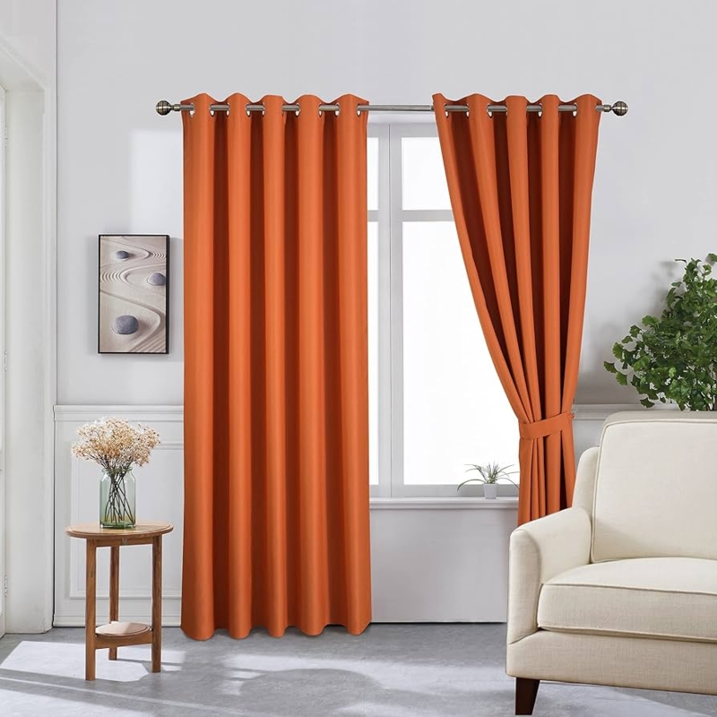 Burnt Orange Blackout Curtains with Matte Finish and Tie Backs