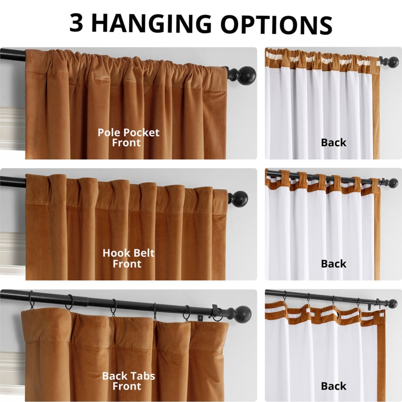 Burnt Orange Velvet Curtains, Blackout Lining, Rod Pocket, Back Tabs