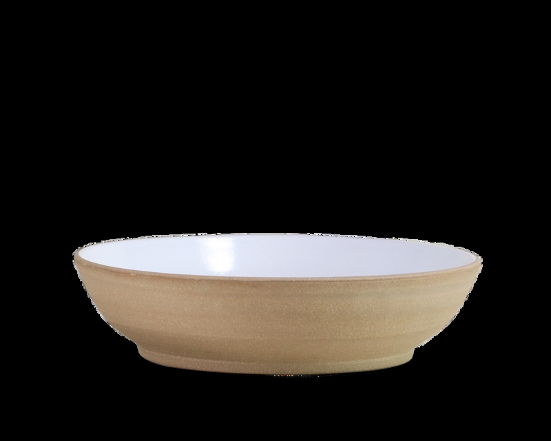 Ceramic Coupe Serving Bowl, Minimalist White Interior with Dark Rim