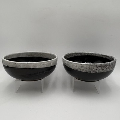 Ceramic Mixing Bowl Set, Black Speckled Finish with Tan Drip Glaze Rim
