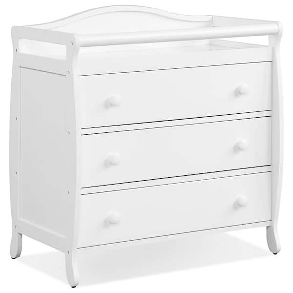 Changing Table 3-Drawer Cut-Out Handles Minimalist Nursery Diaper Station