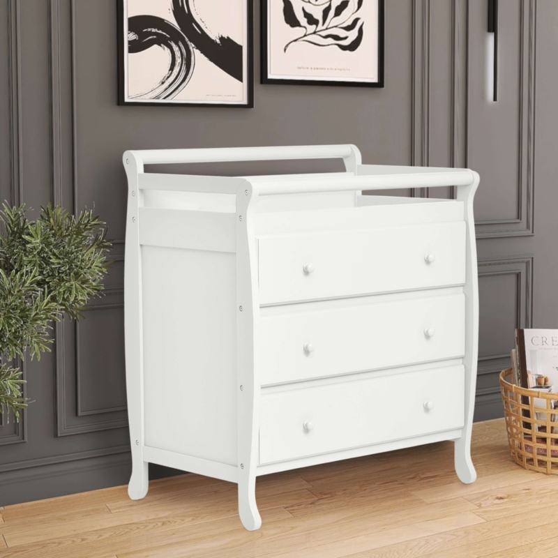 Changing Table Dresser featuring Arched Base and Round Knobs