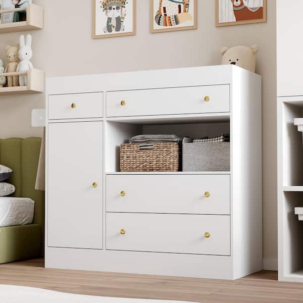 Changing Table Dresser Side Cabinet Gold Hardware Asymmetrical Layout
