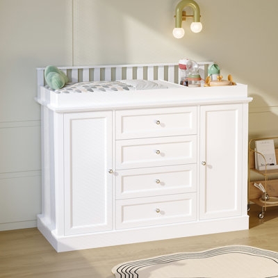 Changing Table Wide Silhouette Central Drawers Side Cabinets Scandi Style