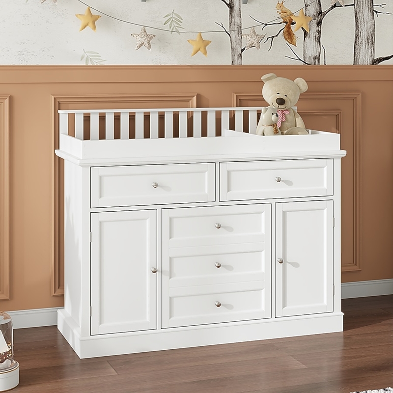 Changing Table with Multi-Functional Storage and Cabinet Doors