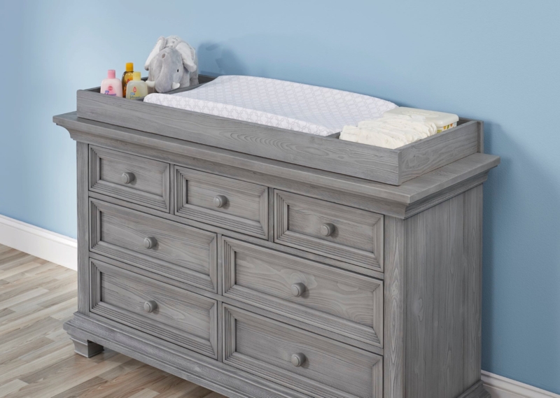 Charcoal Gray Nursery Changing Station Topper on Wood Dresser