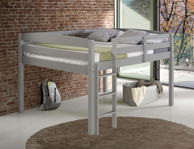 Charcoal Grey Junior Full Loft Bed with Slat Guardrails For Kids