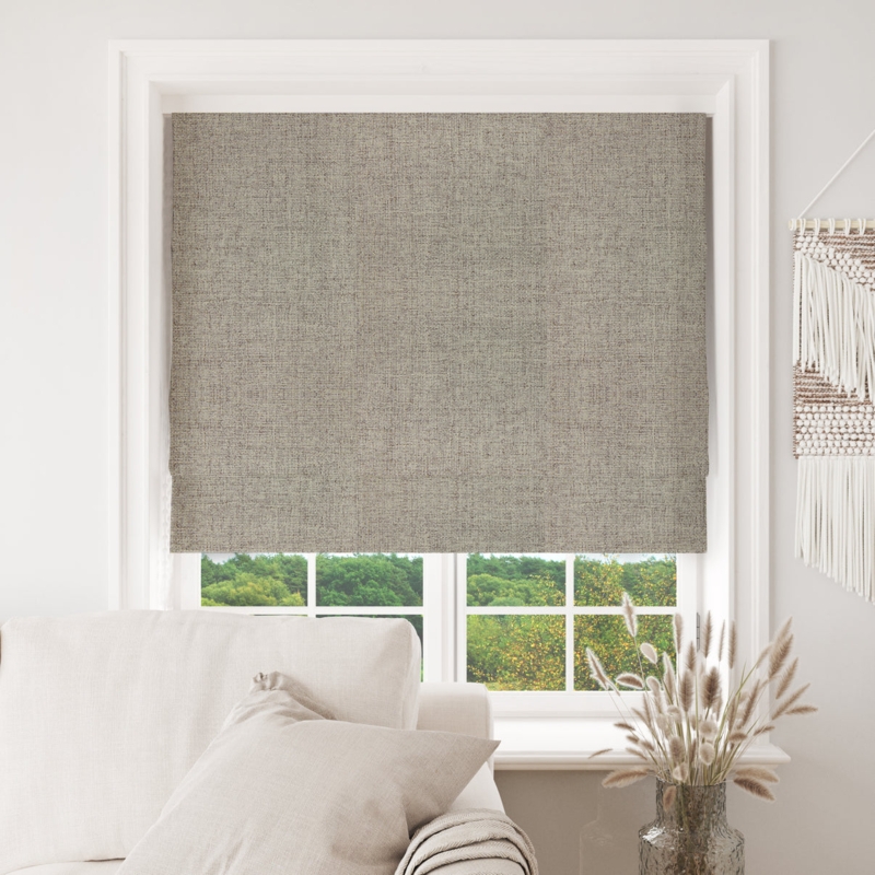 Charcoal Grey Roman Shades Woven Fabric Flat Fold Blackout