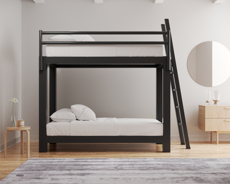 Charcoal Metal Bunk Bed Contemporary Design Integrated End Ladder