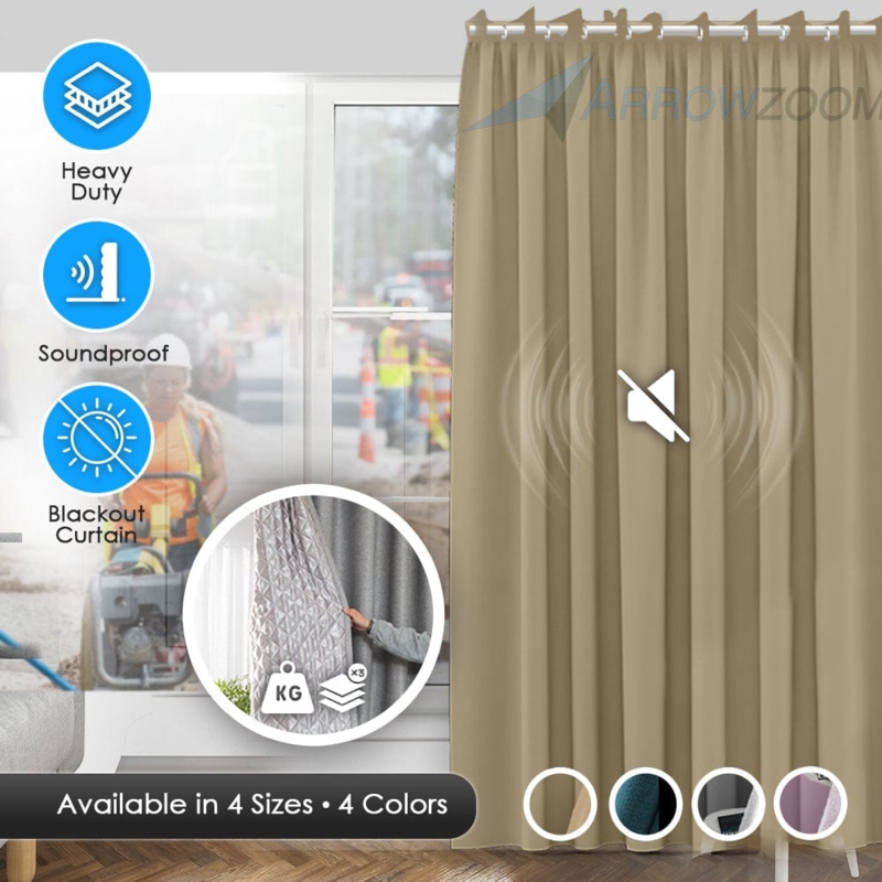 Charcoal Quilted Soundproof Curtains with Square Stitching