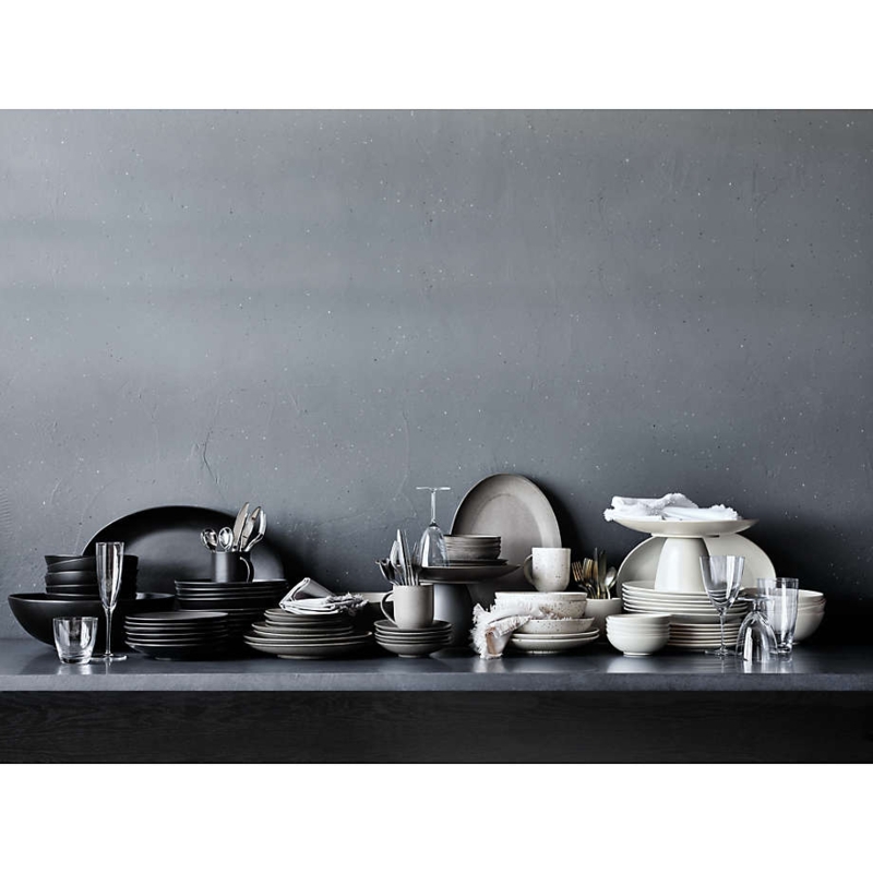 Charcoal Serving Bowl Shallow Profile Pitted Texture Matte Outdoor
