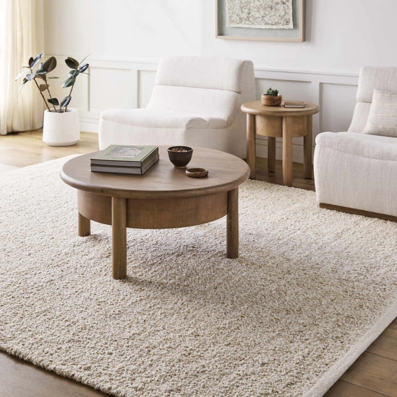 Checkerboard Texture Area Rug Ivory High-Low Pile Modern