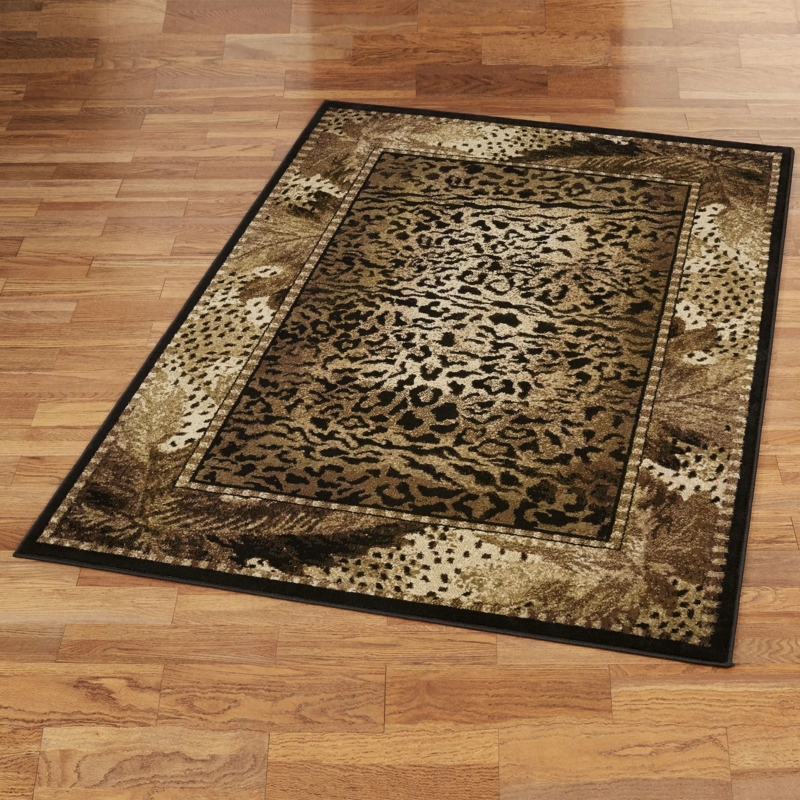 Cheetah Print Area Rug, Layered Border, Warm Tan, Safari Chic Style