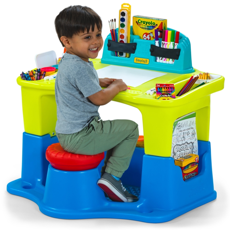 Childrens Art Desk With Swivel Seat Molded Plastic Storage Bins