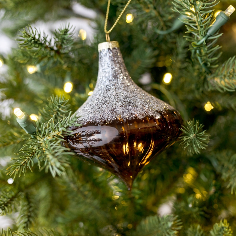 Chocolate Brown Finial Ornament with Sparkling Gold Glitter Accents