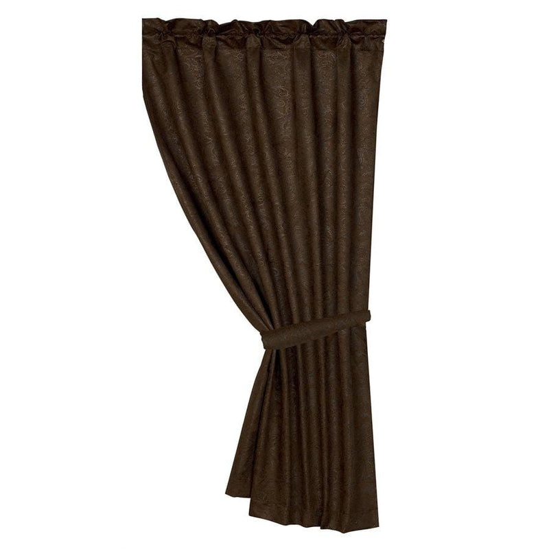 Chocolate Tooled Leather Look Curtain Panel, Rustic Western Drapes