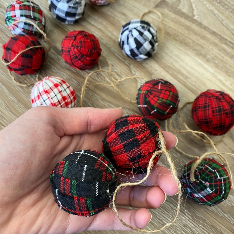 Christmas Ball Ornaments: Set of 12 featuring Homespun Fabric Texture.