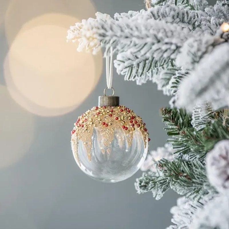 Christmas Baubles with Glitter Snowflake Accents, Multicolor Set of 12