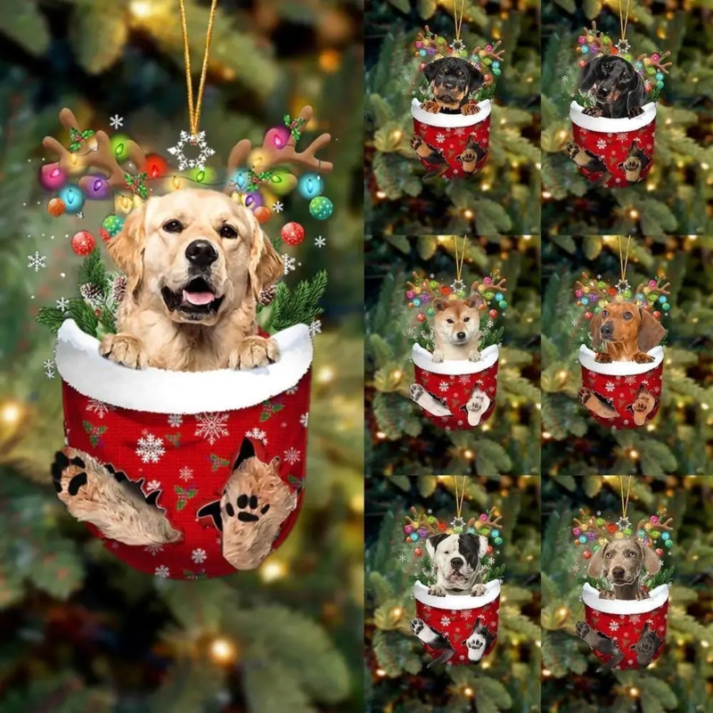 Christmas Ornament Acrylic Like Puppy Illustration Glossy Whimsical