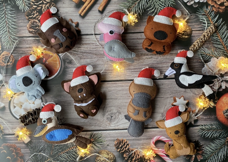 Christmas Ornament: Artisanal Felt Koala Wreath, Australian Animal Decor
