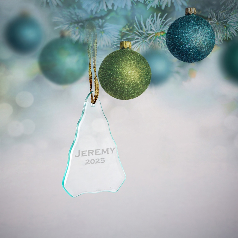 Christmas Ornament Beveled Glass Tree Deep Etched Personalized Elegant