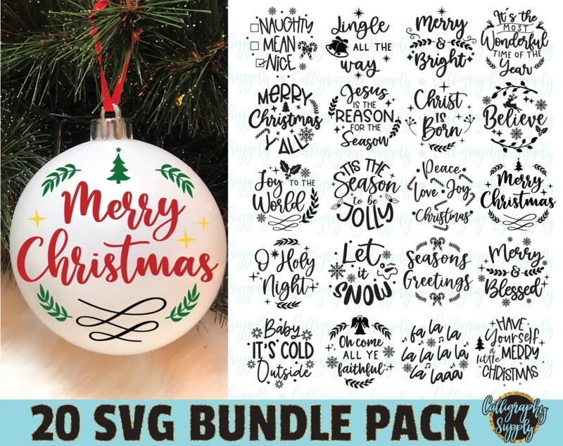 Christmas Ornament Bundle Neutral Palette Typography Holiday Icons Matte