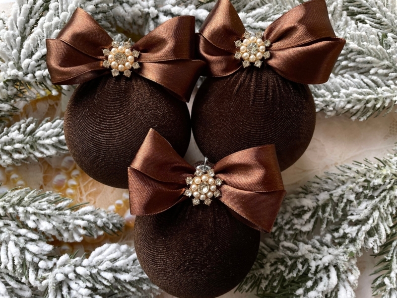 Christmas Ornament: Chocolate Velvet Texture with Antique Brass Cap
