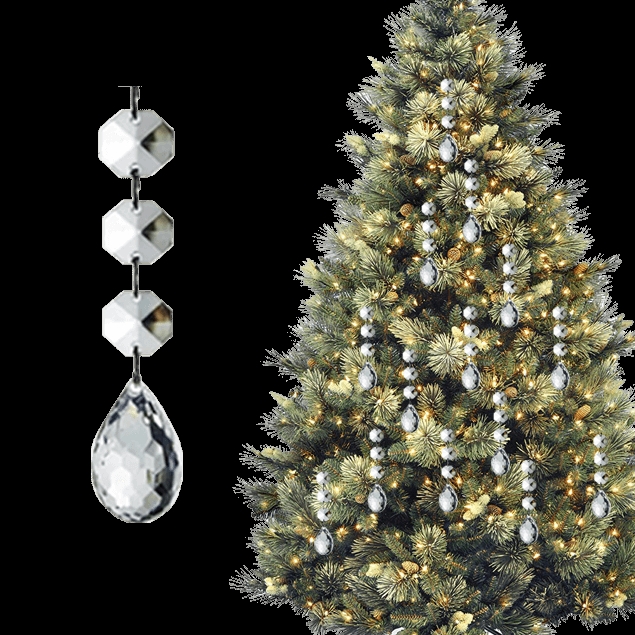 Christmas Ornament: Clear Faceted Teardrop with Silver Beaded Chain