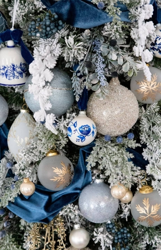 Christmas Ornament Delft Aesthetic Hand Painted Ceramic Look Floral
