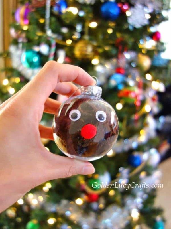 Christmas Ornament DIY Yarn Filled Ball Whimsical Reindeer Decor