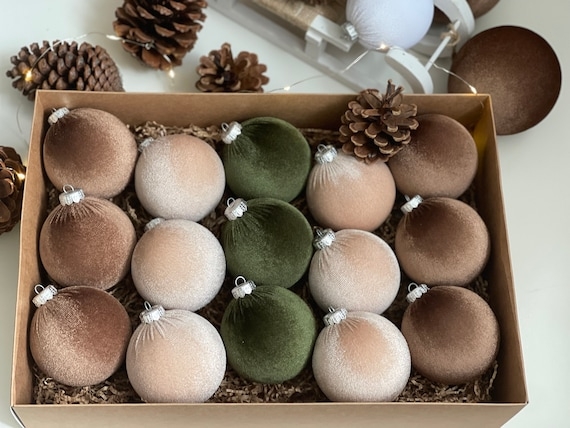 Christmas Ornament Earth Tone Set Velvet Organic Modern Styling