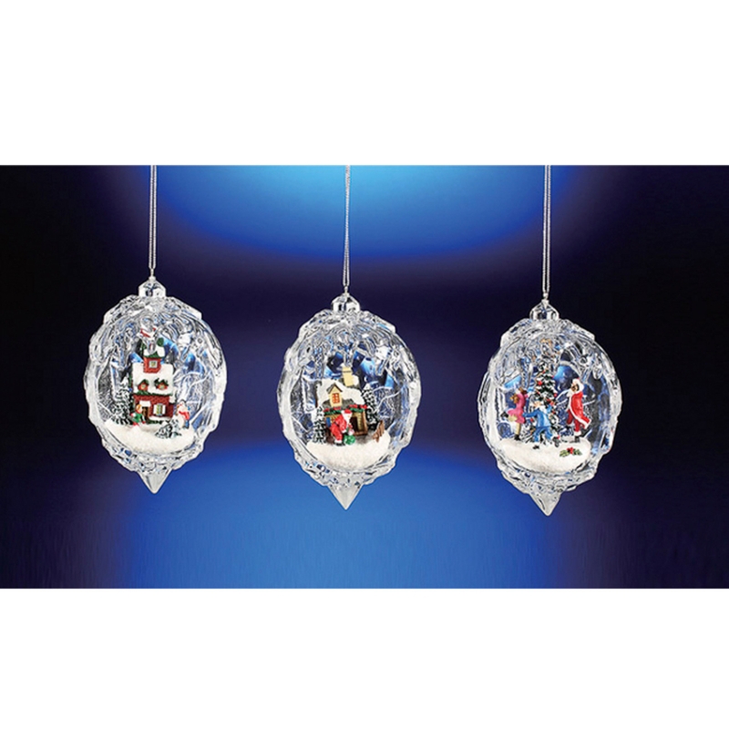 Christmas Ornament: Egg-Shaped Glass with Miniature Winter Scenes