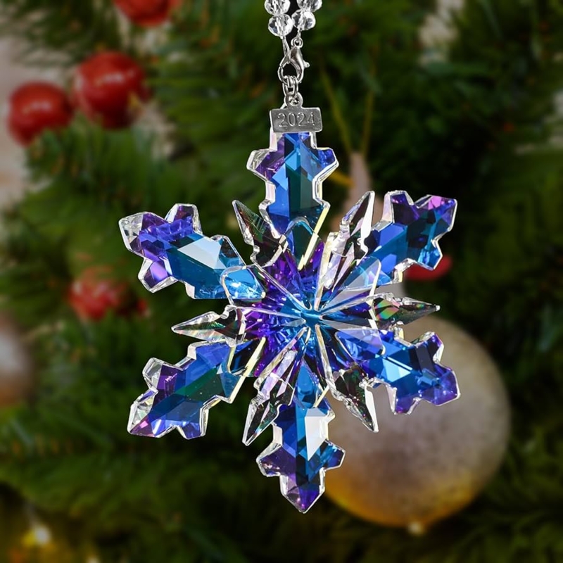 Christmas Ornament: Faceted Crystal Snowflake with Iridescent Finish