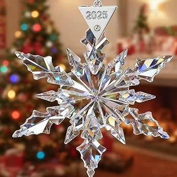 Christmas Ornament: Faceted Star with 2025 Commemorative Tag, Blue Ribbon