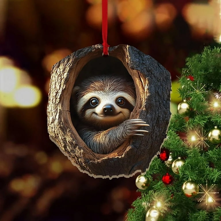 Christmas Ornament: Flat Acrylic Hedgehog with Santa Hat, Holiday Disc