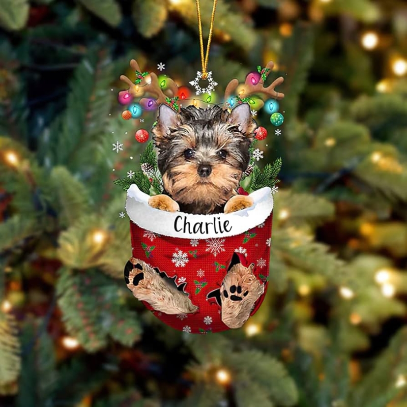 Christmas Ornament French Bulldog Graphic Wood Toned Custom Name Detail